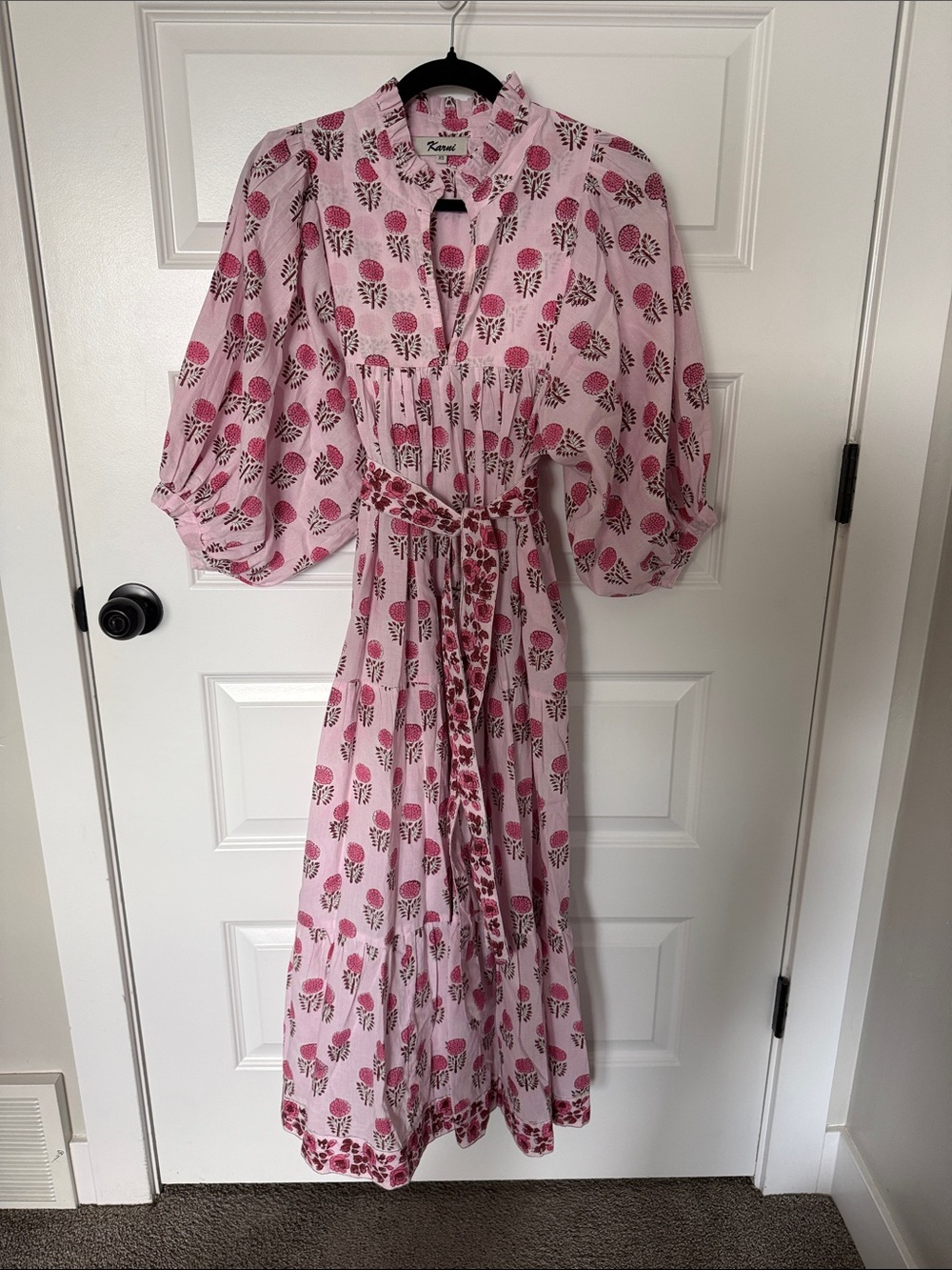 Pink Floral Maxi Dress with removable Belt